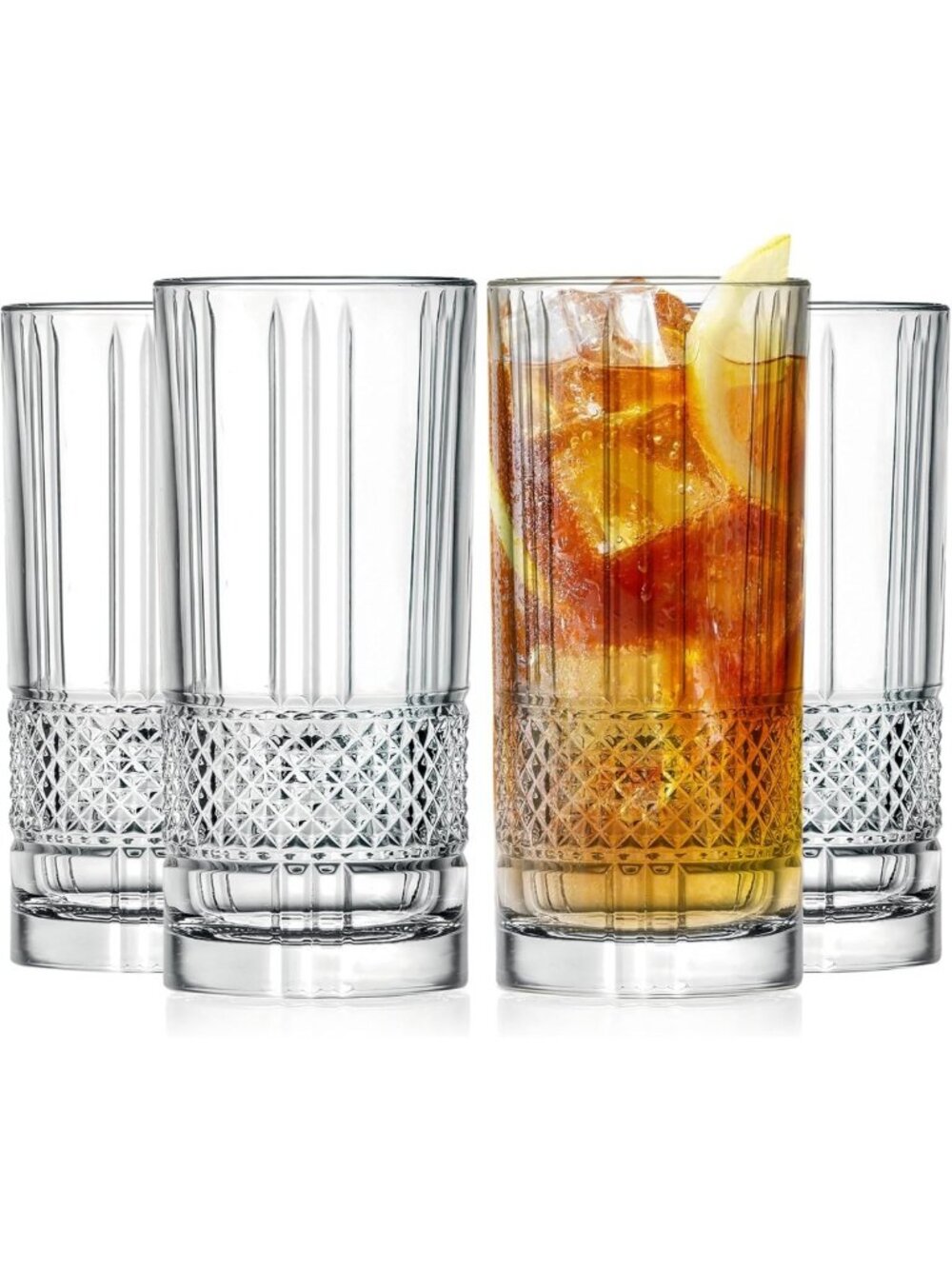Elegant Highball Glass Set of 4 - Crystal Tumblers for Water, Juice, Cocktails
